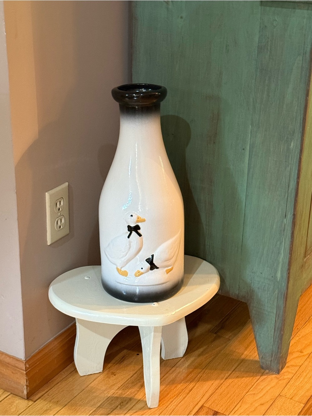 Huge Vintage Cottage Core Ducks Milk Vase